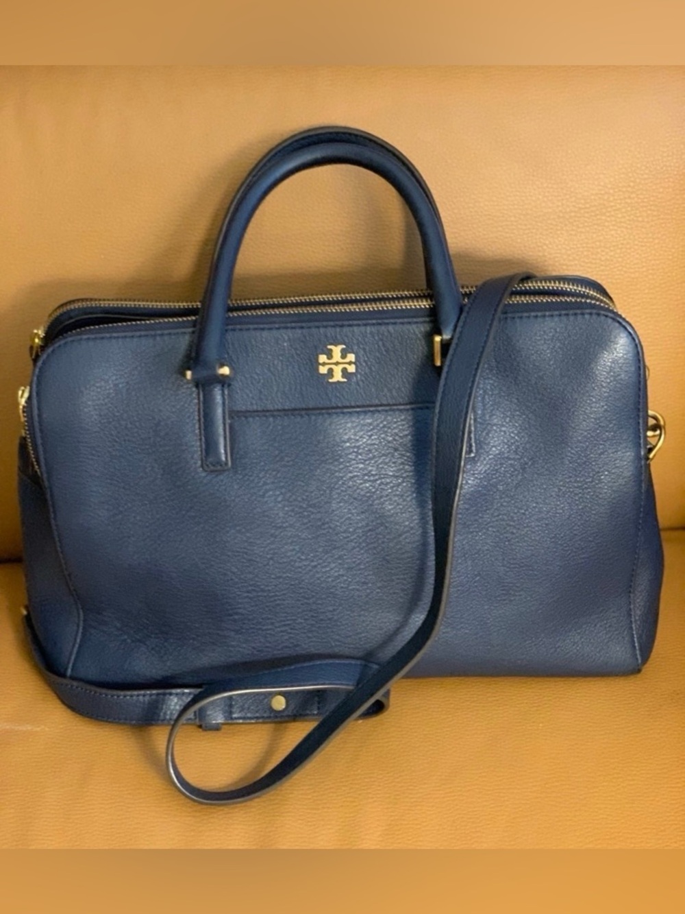 Tory Burch Georgia Satchel Blue pebbled Leather